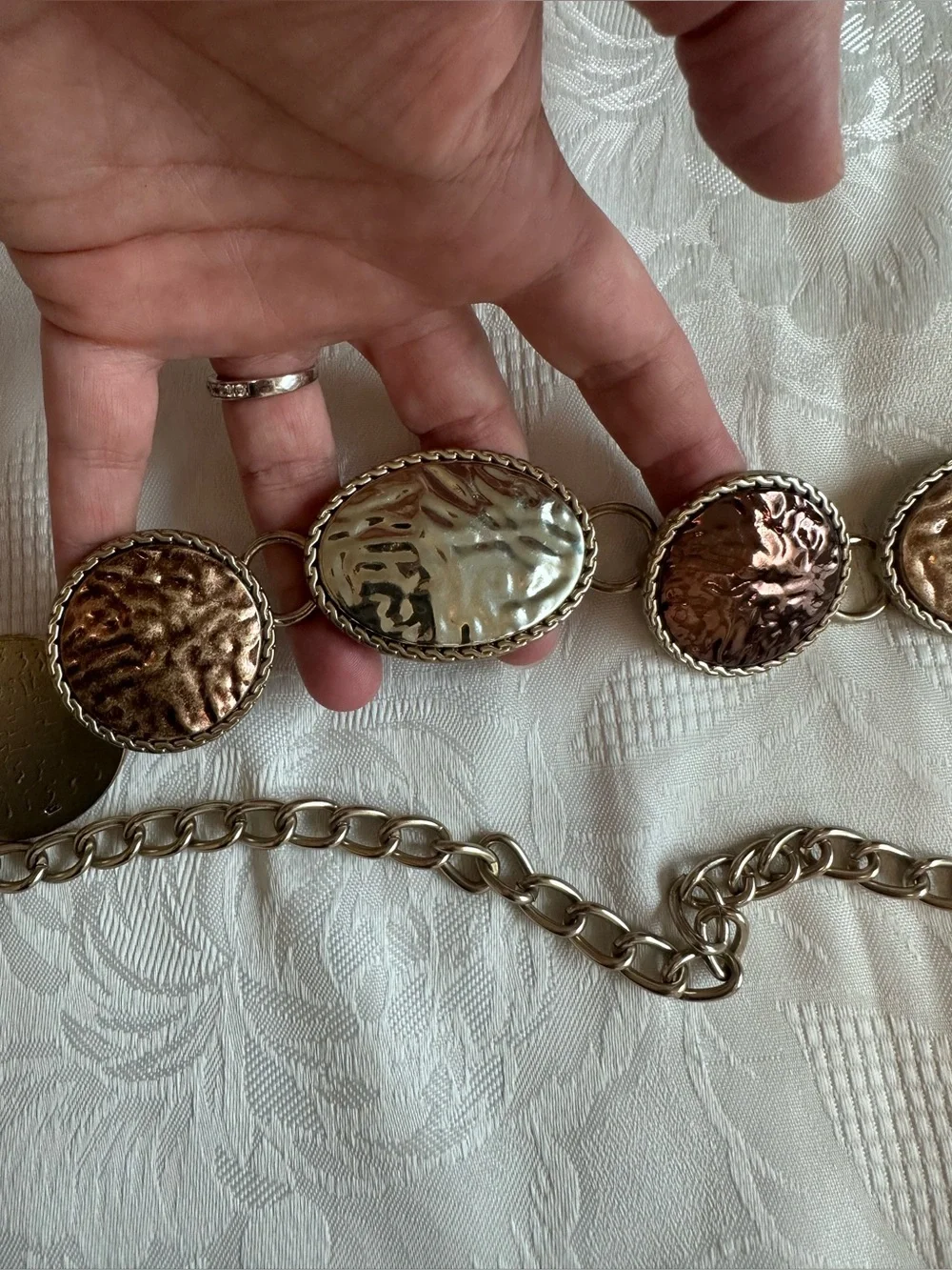 Chico’s Boho Concho Mixed-Metal Chunky Chain Belt Copper Gold Tone Metals